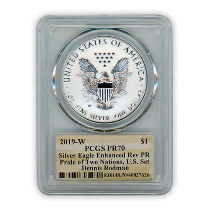 2019 -W Silver Eagle Enhanced Reverse Proof - PCGS PR70 Dennis Rodman Label