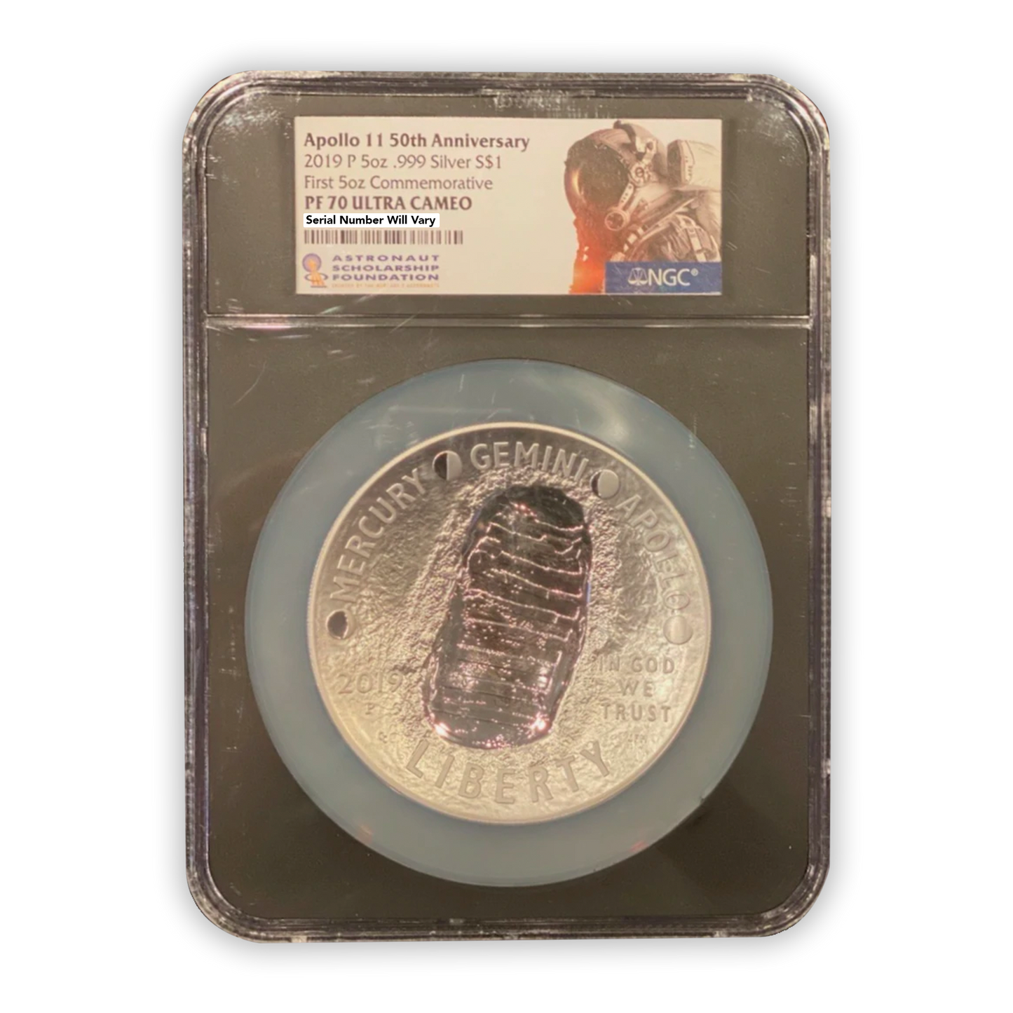 2019 P Apollo 11 50th Anniversary Commemorative - 5oz Silver - NGC PF70 ASF Label