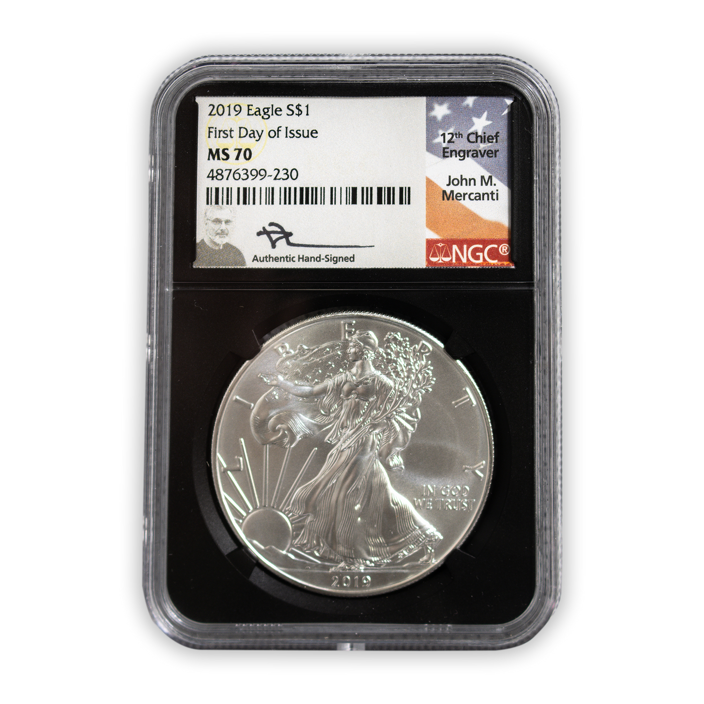 2019 Silver Eagle - Business Strike - NGC MS70 FDOI Mercanti Label