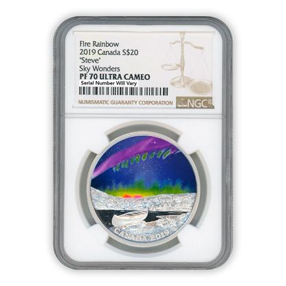 2019 $10 Fire Rainbow "Steve" Sky Wonders 1 oz Silver - Royal Candian Mint - NGC PF70