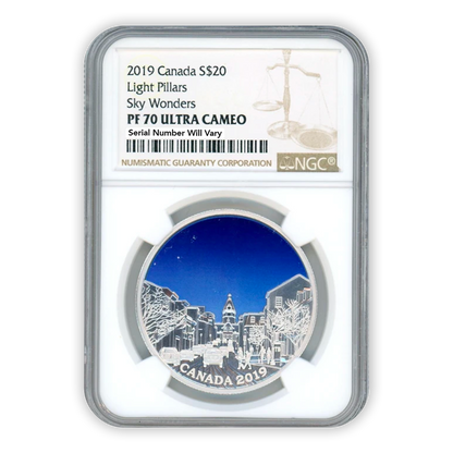 2019 $10 Light Pillars Sky Wonders 1 oz Silver - Royal Candian Mint - NGC PF70