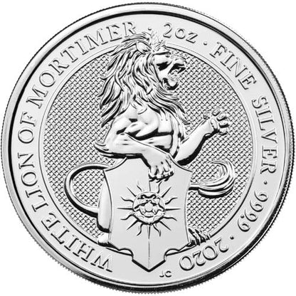2020 White Lion of Mortimer 2 Oz Silver Bullion - Queen's Beast