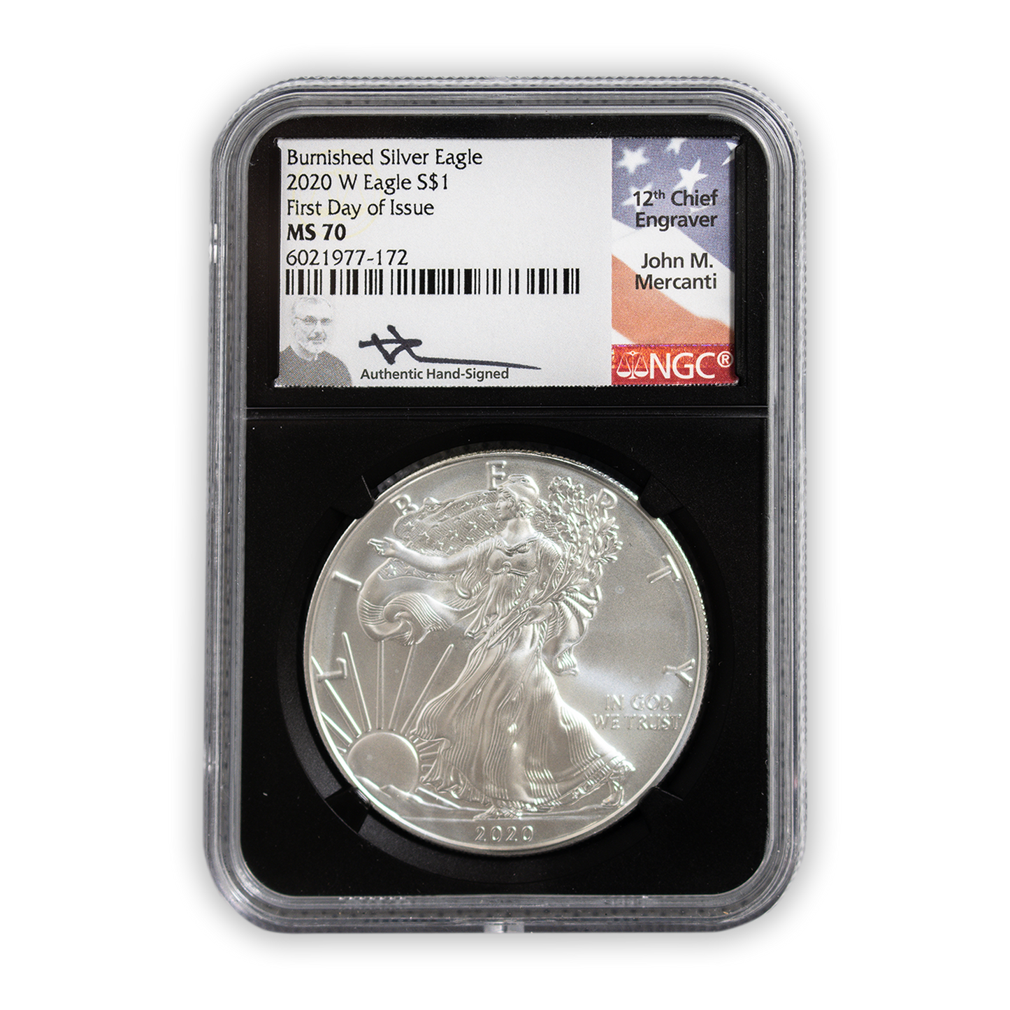 2020 W Silver Eagle - West Point Burnished - NGC MS70 FDI Mercanti Label
