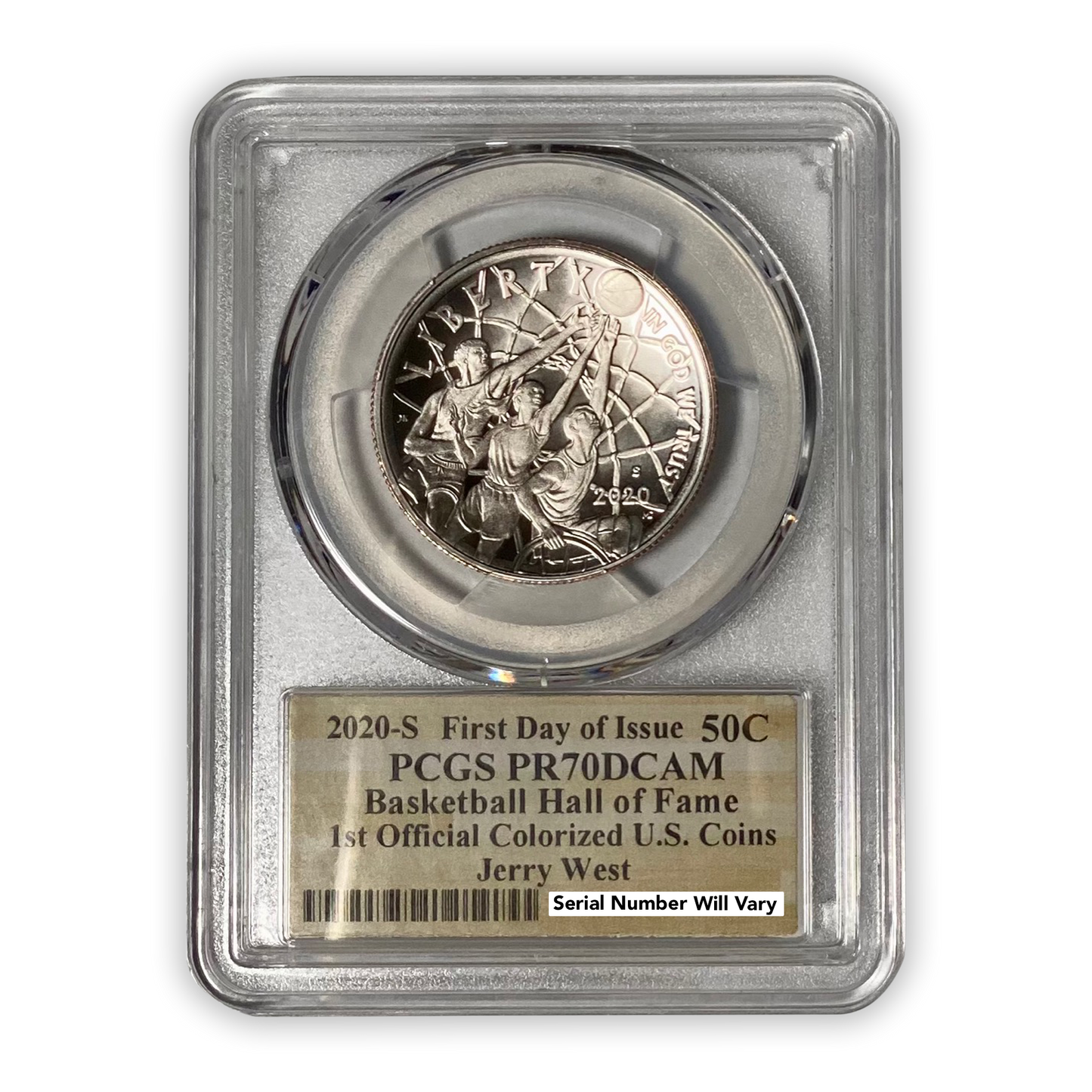 2020 S Colorized Basketball Hall of Fame Clad Commemorative Half Dollar - PCGS PR70 FDOI Jerry West Autographed