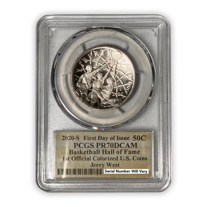 2020 S Colorized Basketball Hall of Fame Clad Commemorative Half Dollar - PCGS PR70 FDOI Jerry West Autographed
