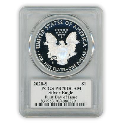 2020 S Silver Eagle San Francisco Proof - PCGS PR70 FDOI First Day of Issue - Truman Label