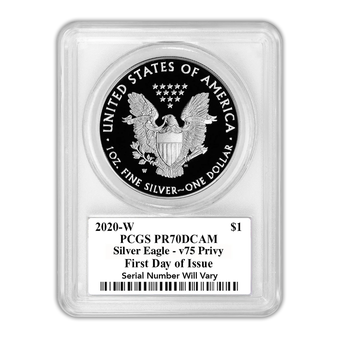 2020 Silver Eagle - End of World War 2 (WWII) Privy Mark Proof - PCGS PR70 FDOI First Day of Issue