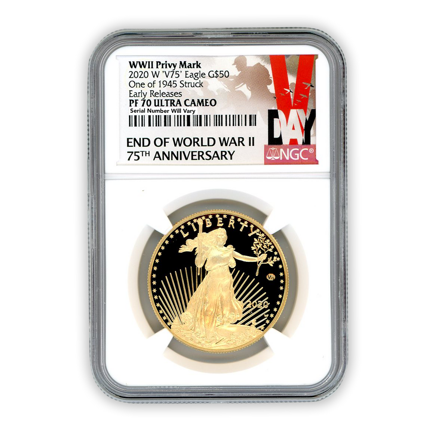 2020 $50 Gold Eagle Privy Mark V75 Red Label NGC PF70