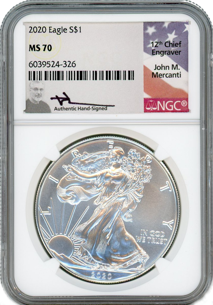 2020 Silver Eagle - Business Strike - NGC MS70 Mercanti Flag Label