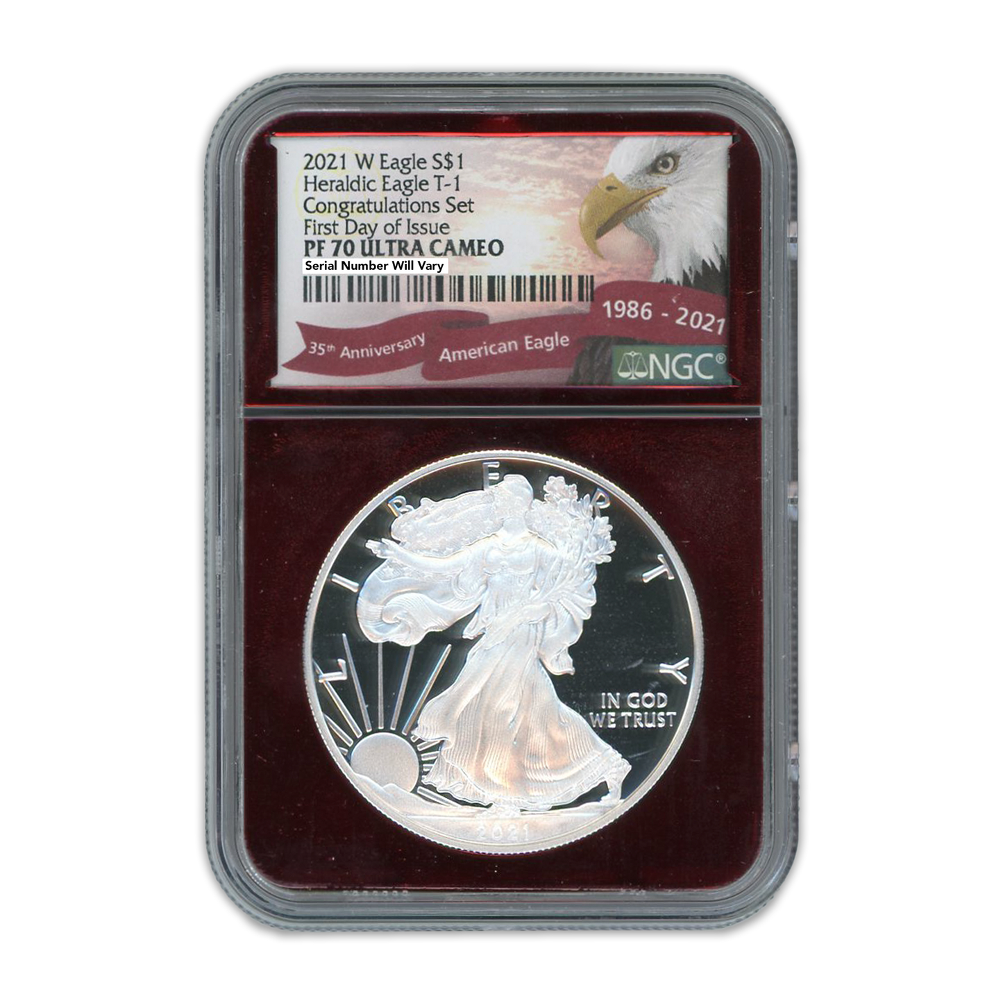 2021-W Silver Eagle Congratulations - First Day of Issue - Ultra Cameo NGC PF70 Red Core