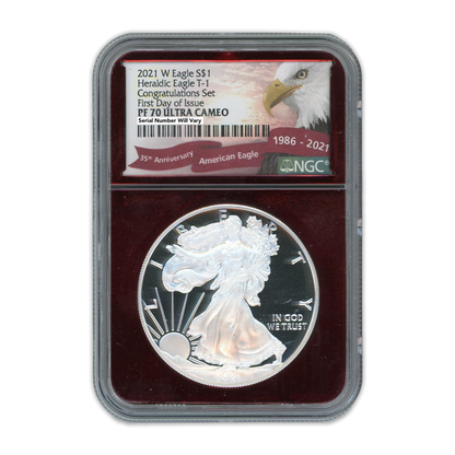 2021-W Silver Eagle Congratulations - First Day of Issue - Ultra Cameo NGC PF70 Red Core