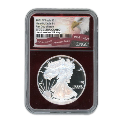 2021-W Silver Eagle - First Day of Issue - Ultra Cameo  NGC PF70 Red Core