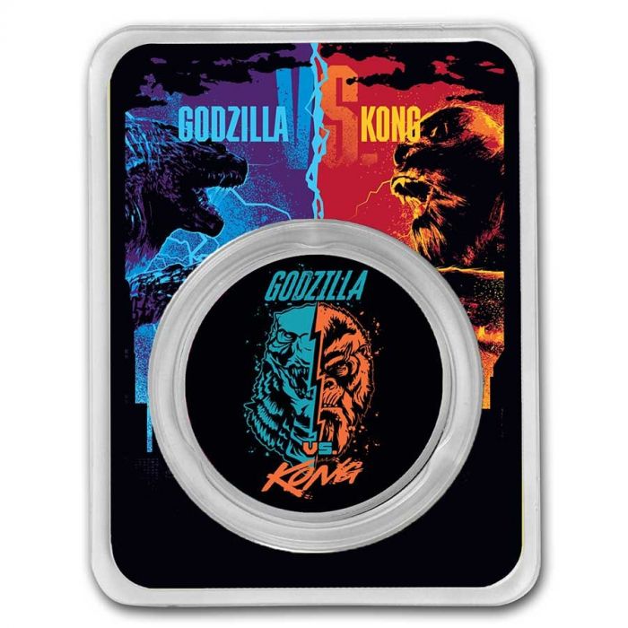 2021 Godzilla and Kong Collection - Godzilla vs Kong Face-Off Colorized 1 Oz Silver