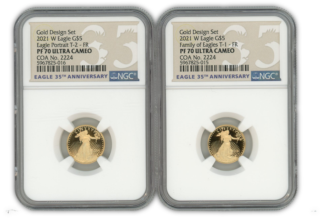2021 Gold Eagle Designers Edition 1/10th oz 2 pc Set - PF70 Ultra Cameo