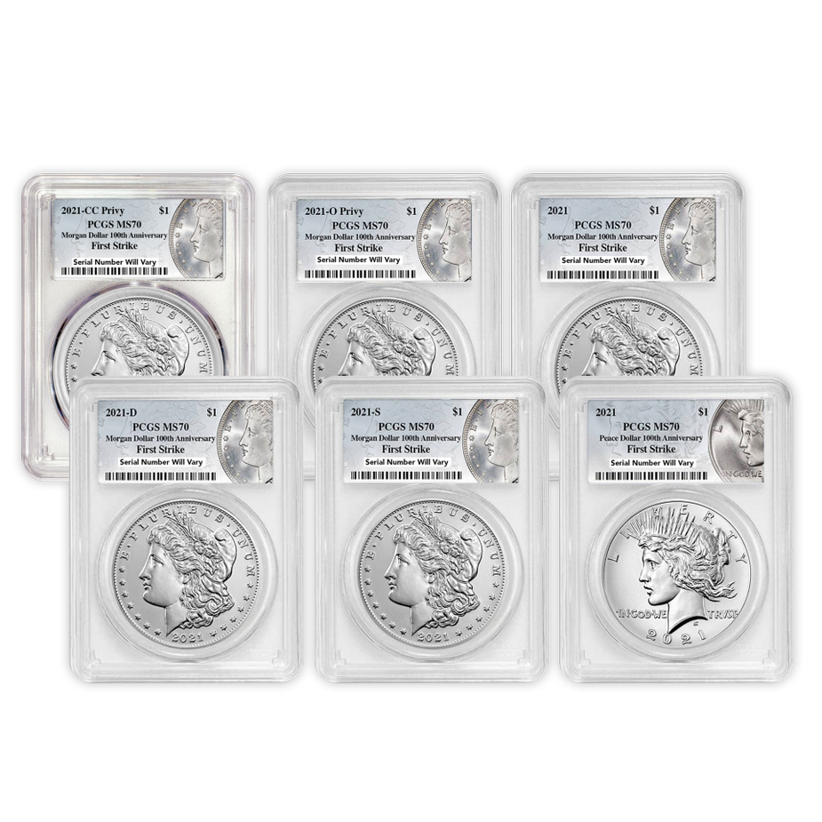2021 Morgan Silver Dollar 6 pc Set - PCGS MS70 First Strike