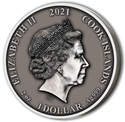 2021 Norse Gods Odin 2 Oz Silver - Cook Islands - Antiqued