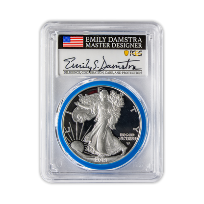 2021 Silver Eagle Type 2 Proof - PCGS PR70 AR Advanced Release - Emily Damstra Signature Label