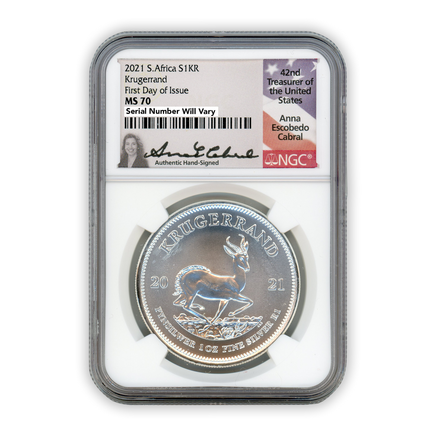 2021 Krugerrand 1 oz Silver- South African Mint - NGC MS70 FDOI