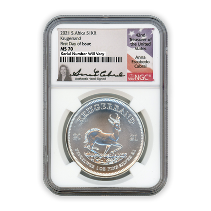 2021 Krugerrand 1 oz Silver- South African Mint - NGC MS70 FDOI