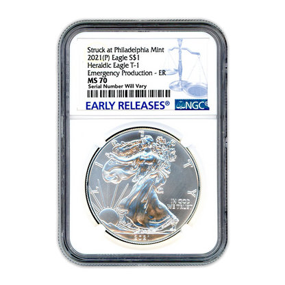 2021 Silver Eagle - Type 1 Early Release - Emergency Production NGC MS70
