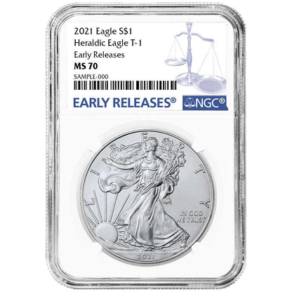 2021 Silver Eagle - Business Strike - Type 1 - NGC MS70 ER Early Release Blue Label