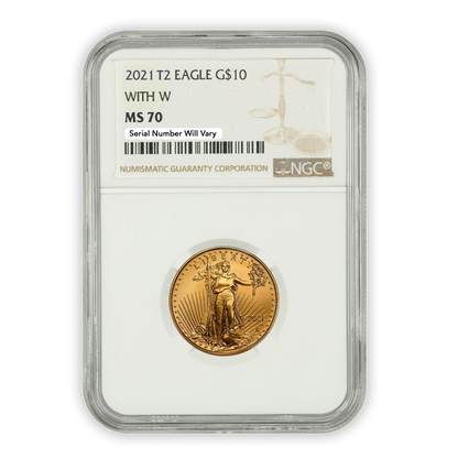 2021 W $10 Gold Eagle Type 2 - 1/4 oz Unfinished Proof Dies Error - NGC MS70