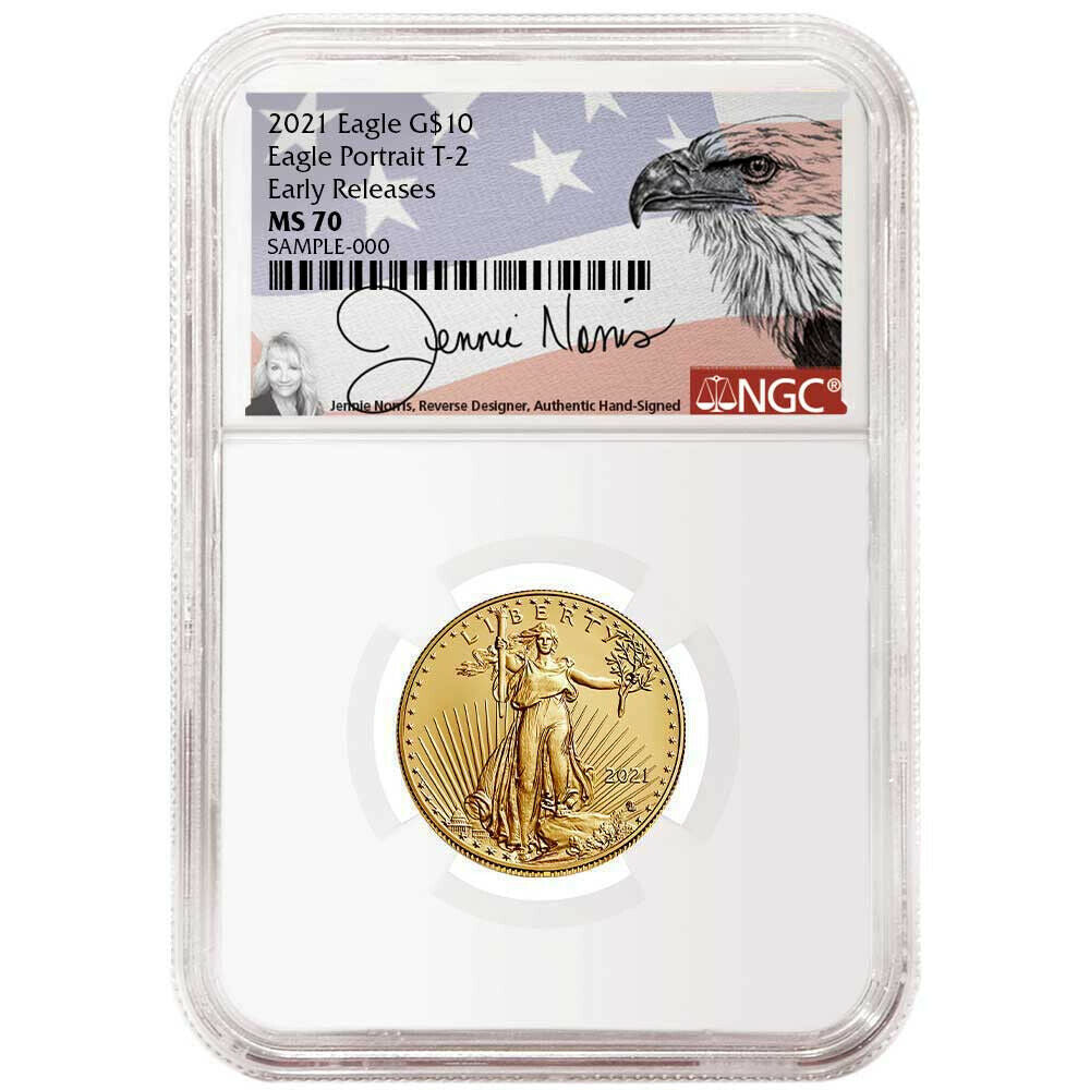 2021 $10 Gold Eagle 1/4 oz - Business Strike - Type 2 - NGC MS70 ER Early Release Jennis Norris Label