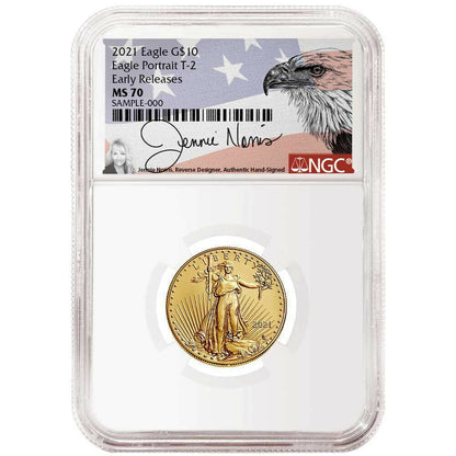 2021 $10 Gold Eagle 1/4 oz - Business Strike - Type 2 - NGC MS70 ER Early Release Jennis Norris Label