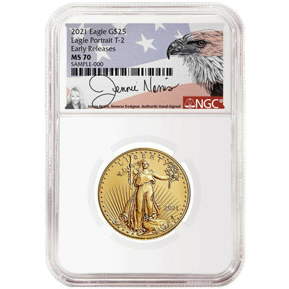 2021 $25 Gold Eagle 1/2 oz - Business Strike - Type 2 - NGC MS70 ER Early Release Jennis Norris Label