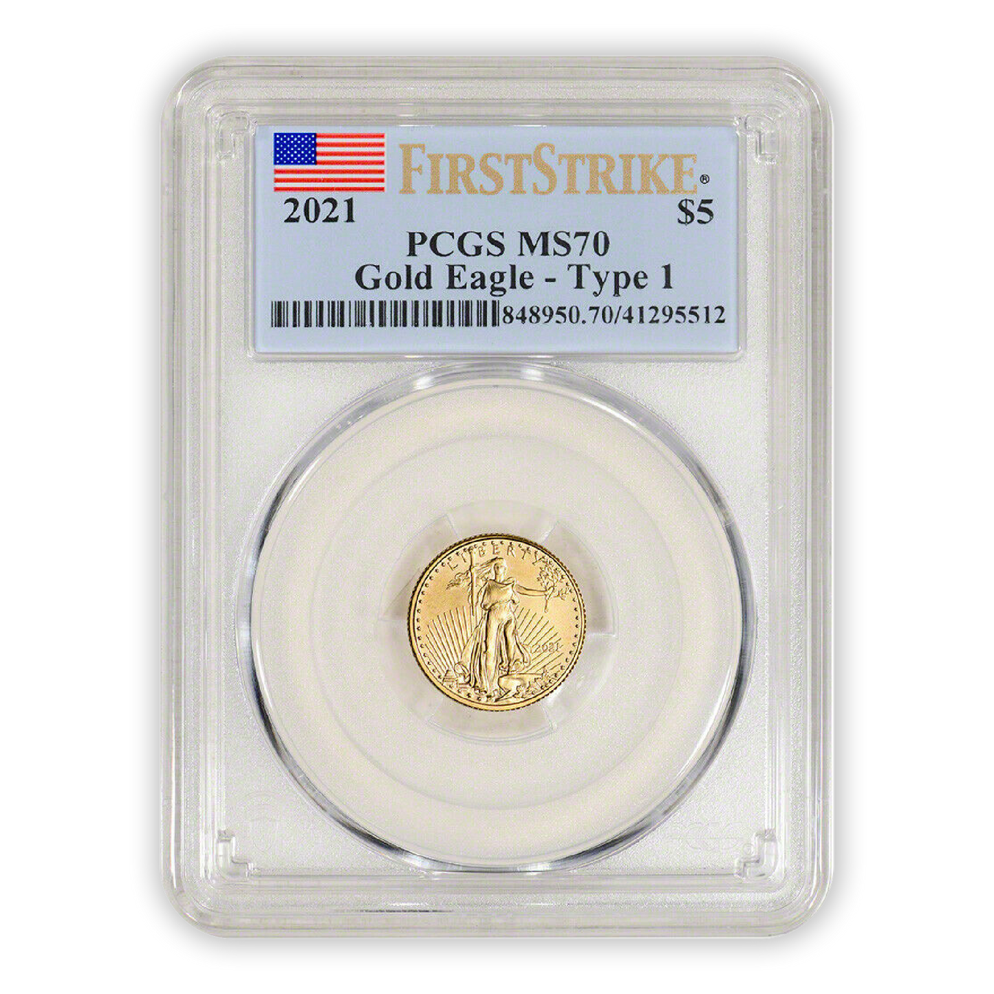 2021 $5 Gold Eagle 1/10th oz - Business Strike - Type 1 - PCGS MS70 FS First Strike Flag Label