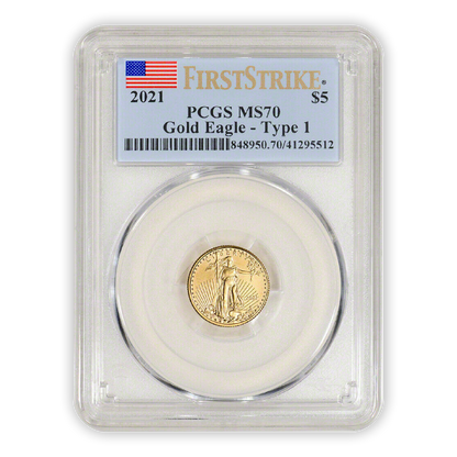 2021 $5 Gold Eagle 1/10th oz - Business Strike - Type 1 - PCGS MS70 FS First Strike Flag Label