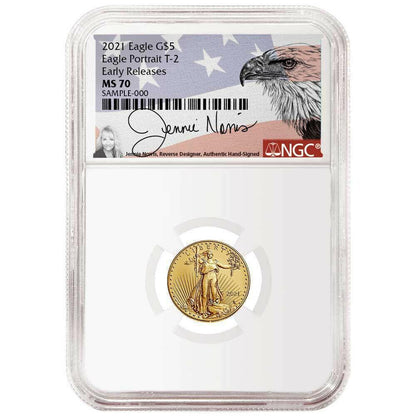 2021 $5 Gold Eagle 1/10th oz - Business Strike - Type 2 - NGC MS70 ER Early Release Jennie Norris Label