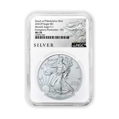 2021 (P) Silver Eagle - Business Strike - Type 1 Emergency Production - NGC MS70 FDOI First Day of Issue Walking Liberty Label