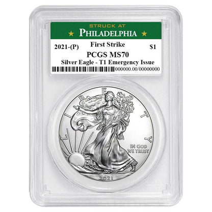 2021 (P) Silver Eagle - Business Strike - Type 1 Emergency Production - PCGS MS70 FS First Strike Philadelphia Label