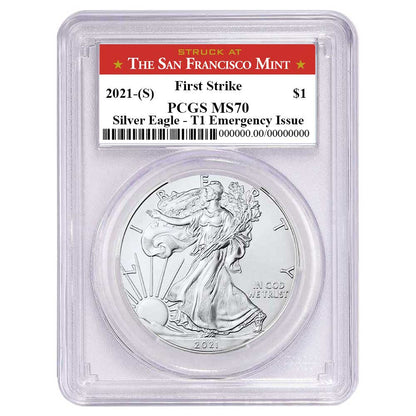 2021 (S) Silver Eagle - Business Strike - Type 1 Emergency Production - PCGS MS70 FS First Strike San Francisco Label