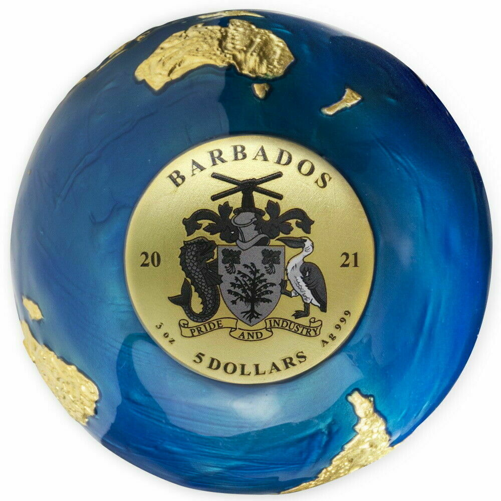 2021 Barbados Earth Blue Marble Spherical 3 Oz Silver
