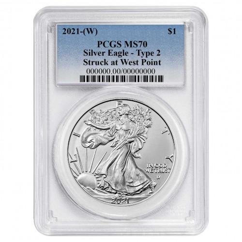 2021 Silver Eagle - Business Strike - Type 2 - PCGS MS70 Blue Label