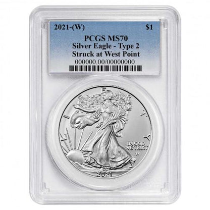 2021 Silver Eagle - Business Strike - Type 2 - PCGS MS70 Blue Label