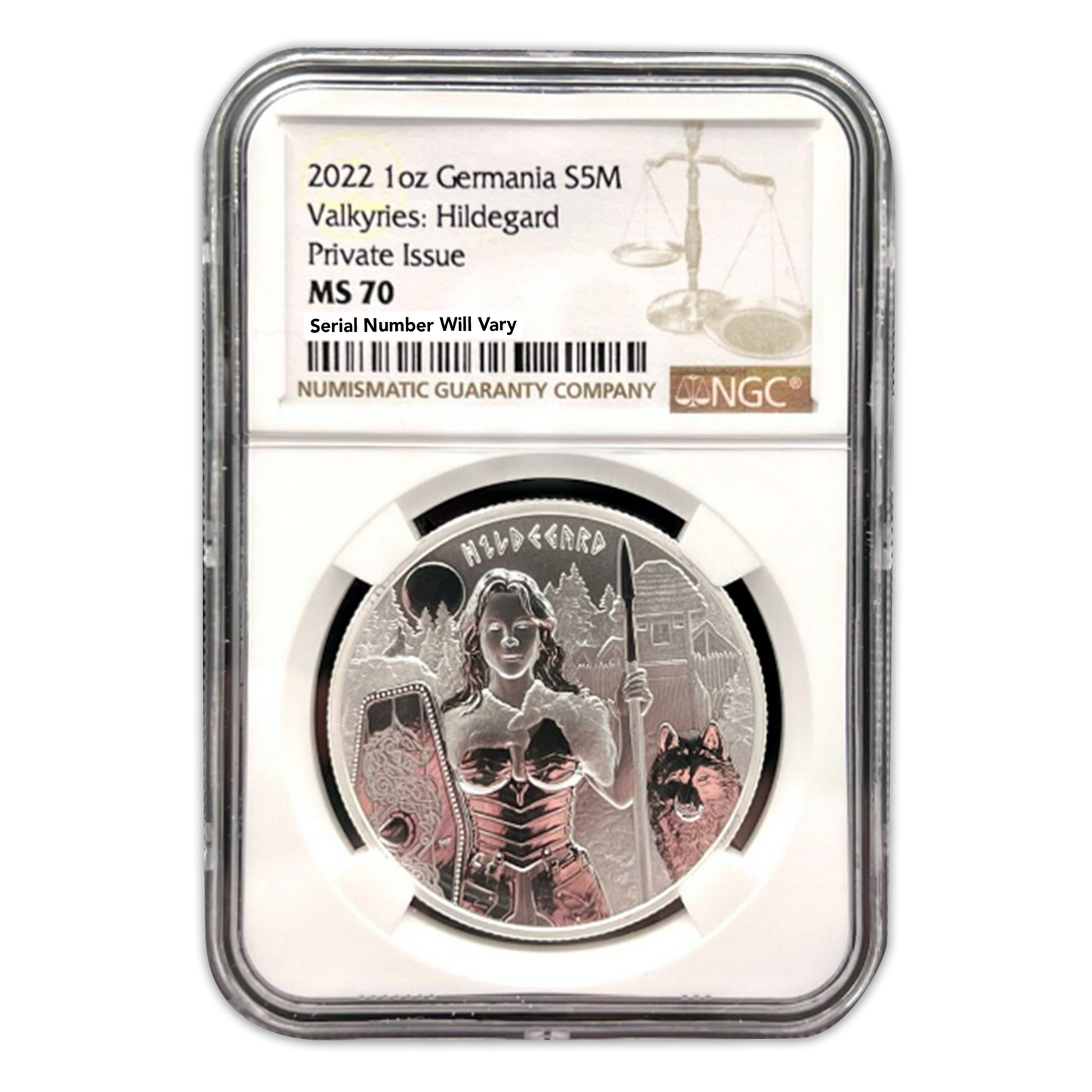 2022 Germania S5M Valkyries Hildegard - Private Issue - 1 oz Silver Coin NGC MS70