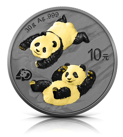 2022 China Panda Black Ruthenium & Gold Enhanced 1 oz Silver