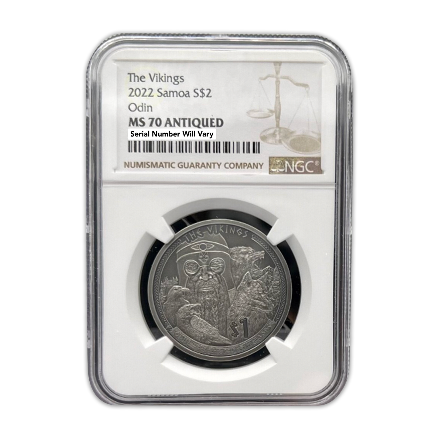 2022 Samoa Vikings Odin - Antiqued 1/2 oz Silver Coin - NGC MS70