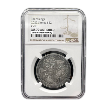 2022 Samoa Vikings Odin - Antiqued 1/2 oz Silver Coin - NGC MS70