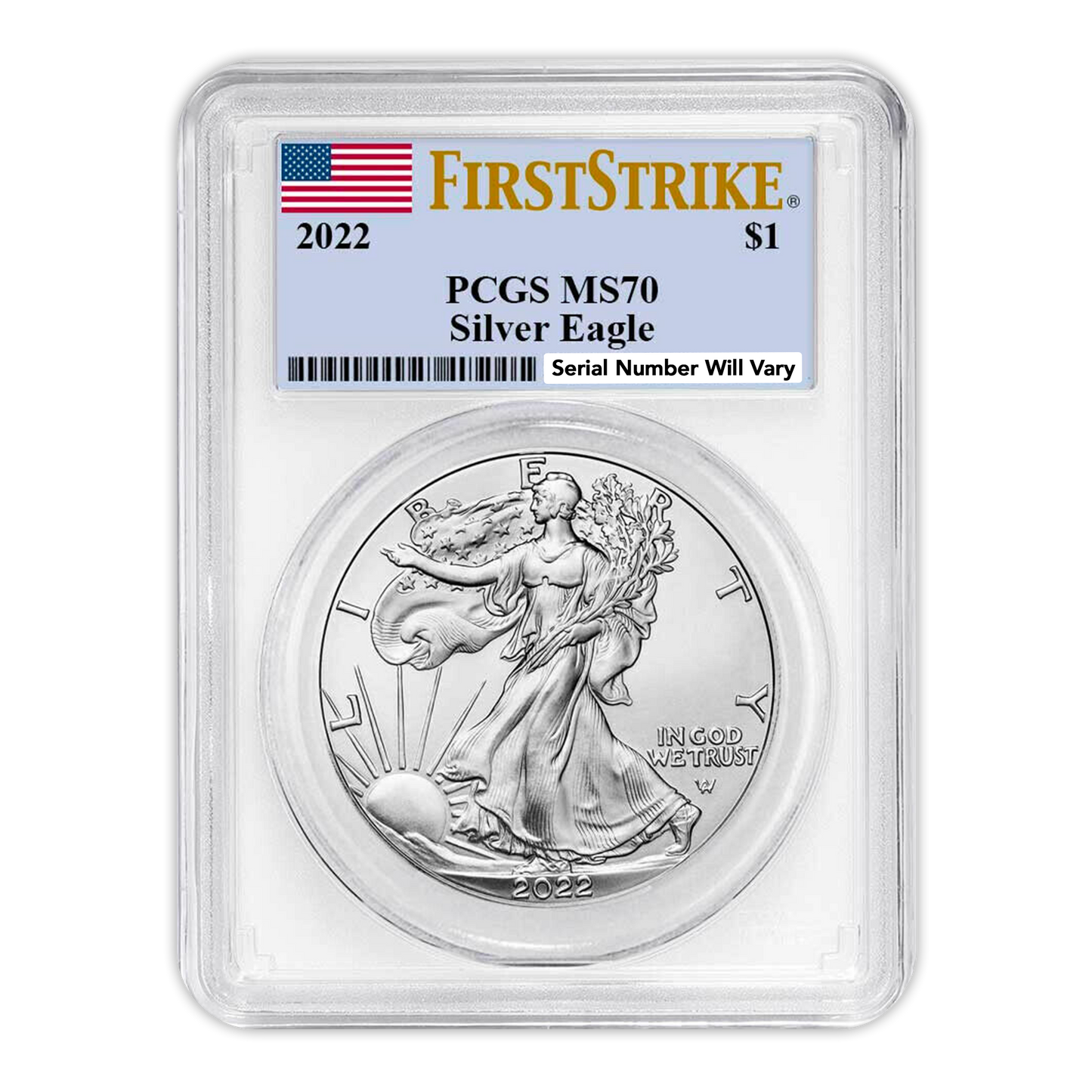 PREORDER - 2022 Silver Eagle - PCGS MS70 FS First Strike Flag Label