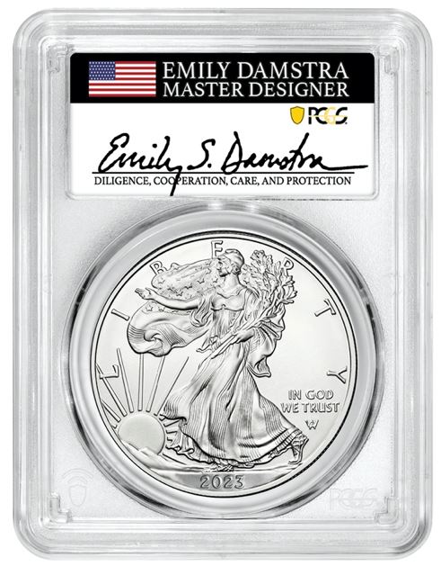 2023 Silver Eagle - Business Strike - PCGS MS70 FS First Strike Emily Damstra Label