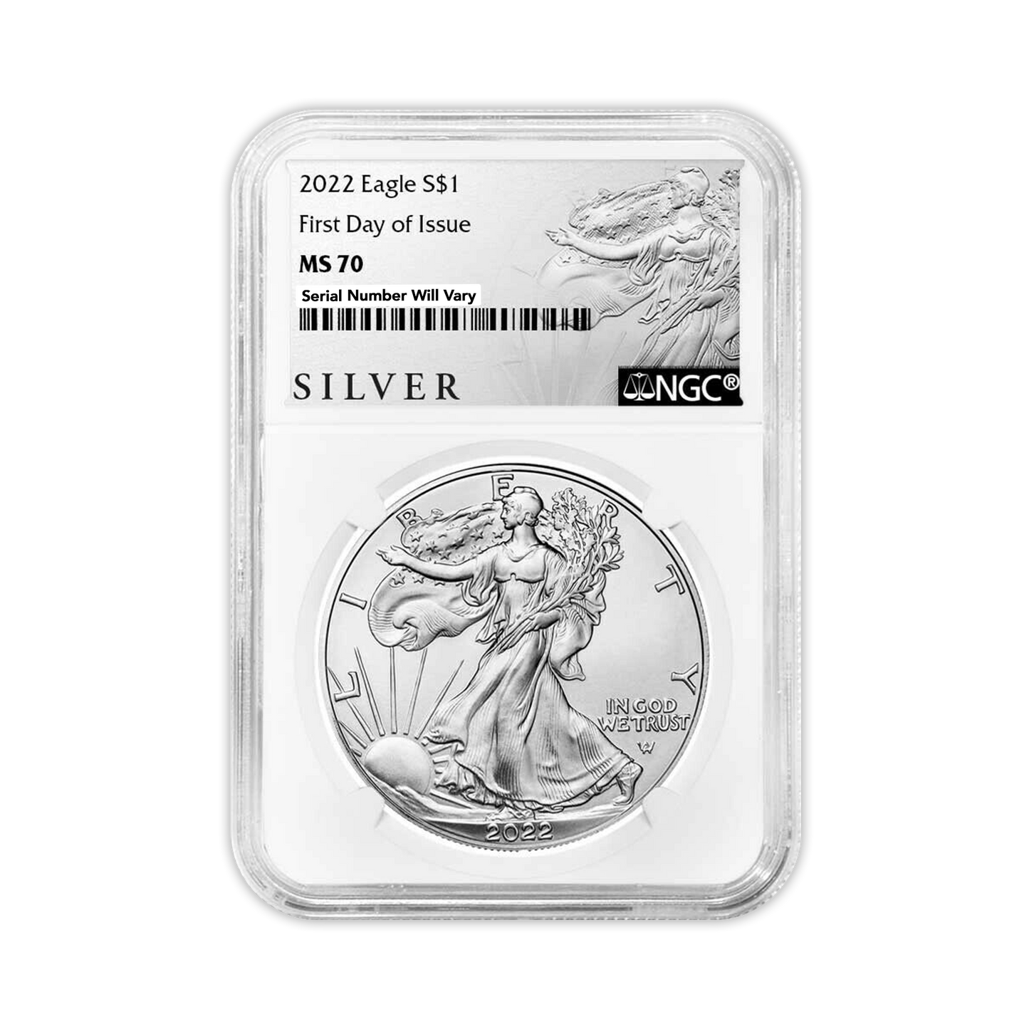 2022 Silver Eagle - Business Strike - Type 2 - NGC MS70 FDOI First Day of Issue Walking Liberty Label