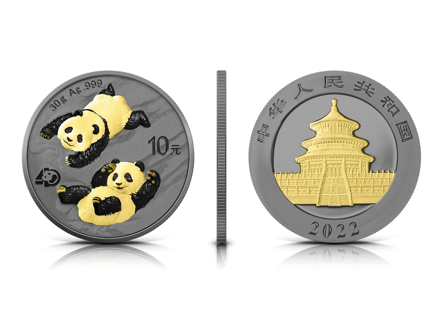 2022 China Panda Black Ruthenium & Gold Enhanced 1 oz Silver