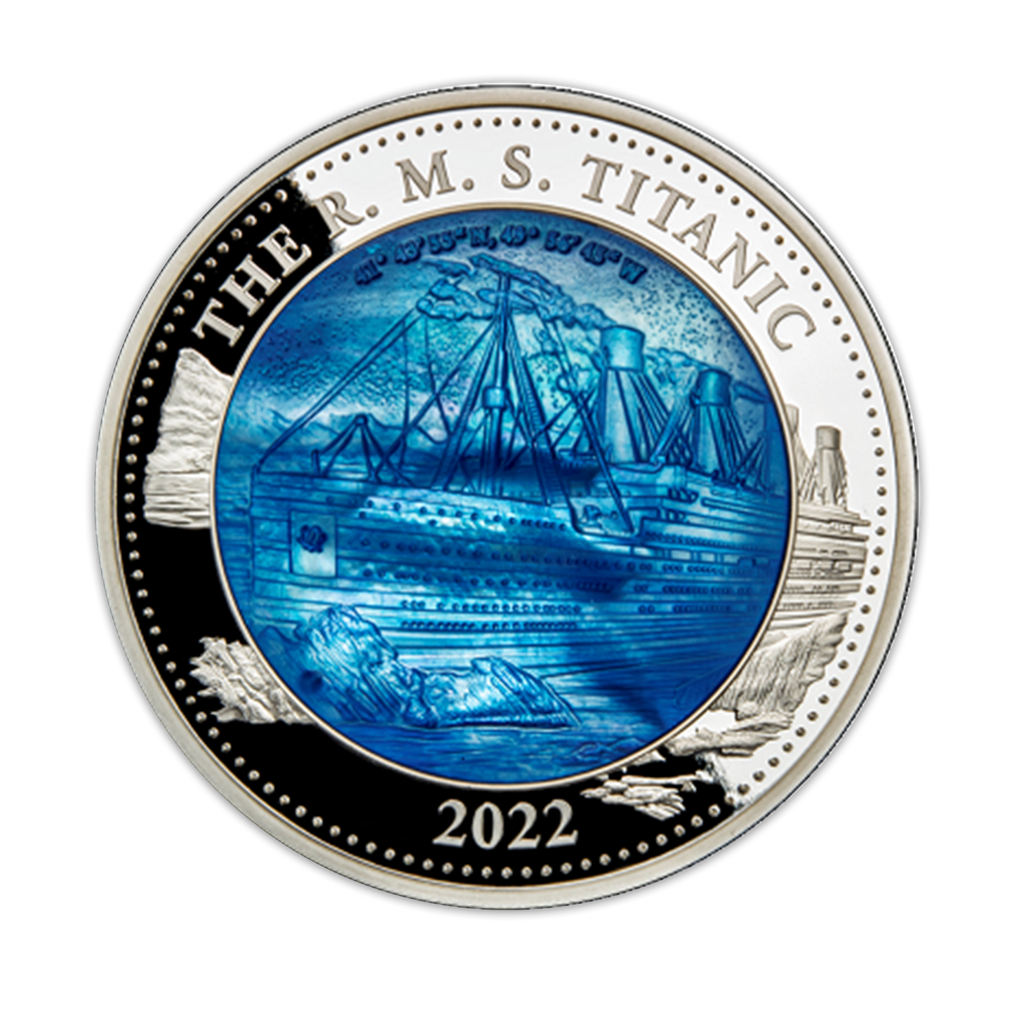 2022 5 oz Solomon Islands Silver RMS Titanic - Mother of Pearl