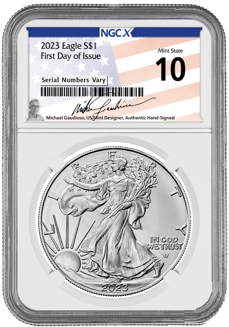 2023 Silver Eagle - NGCX MS10 First Day of Issue Gaudioso Signature Label