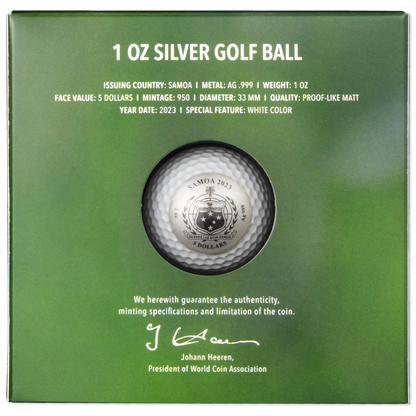 2023 Samoa Golf Ball Spherical 1 Oz Silver - Icon Mint