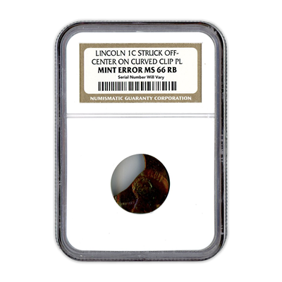 Lincoln Cent Struck Off Center On Curved Clip PL - Mint Error MS66RB